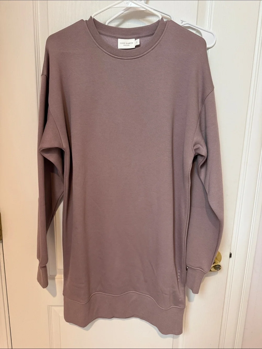 Cozy Earth Long Sleeve Crewneck Sweater Dress- Mauve